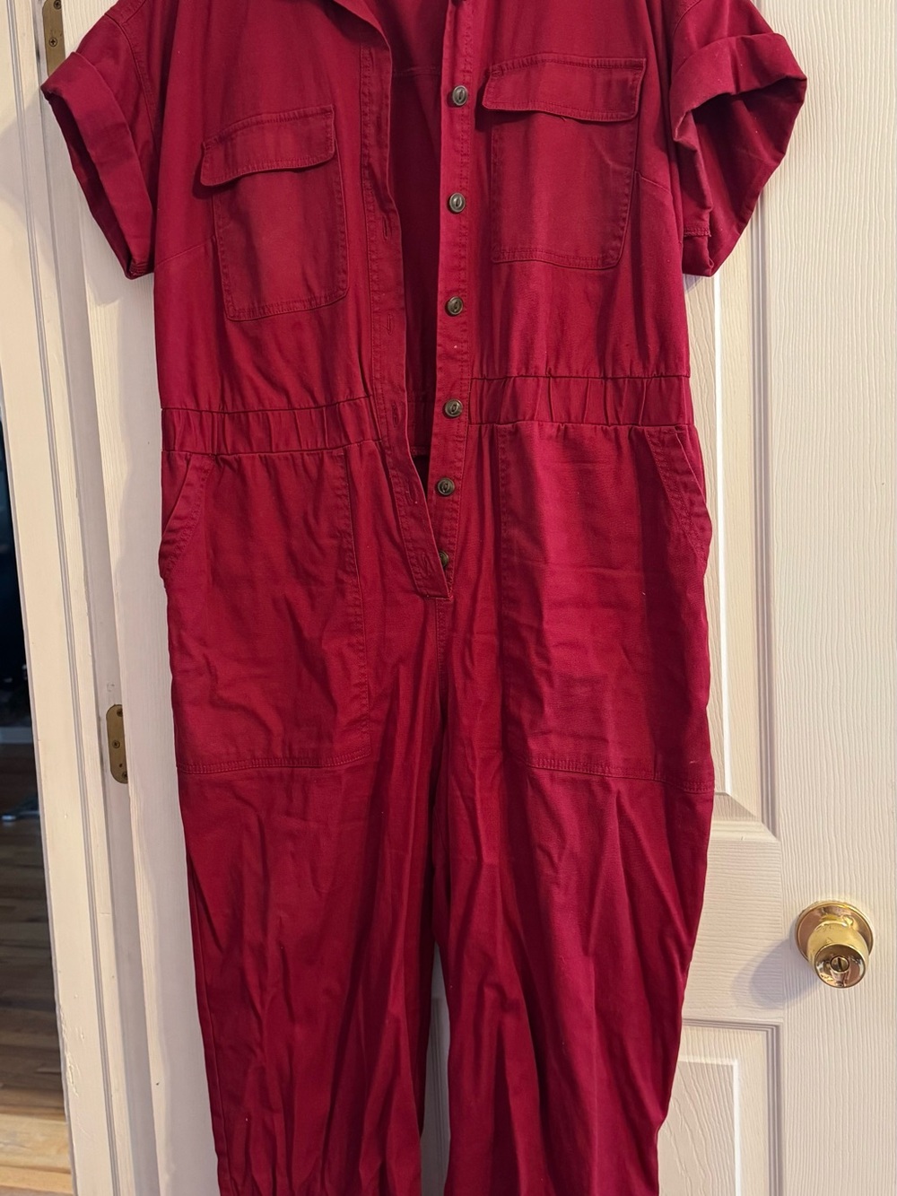 Universal Thread Short-Sleeve Utility Jumpsuit in Berry